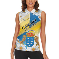 Personalized Islas Canarias Women Sleeveless Polo Shirt Coat Of Arms With Argyranthemum Frutescens