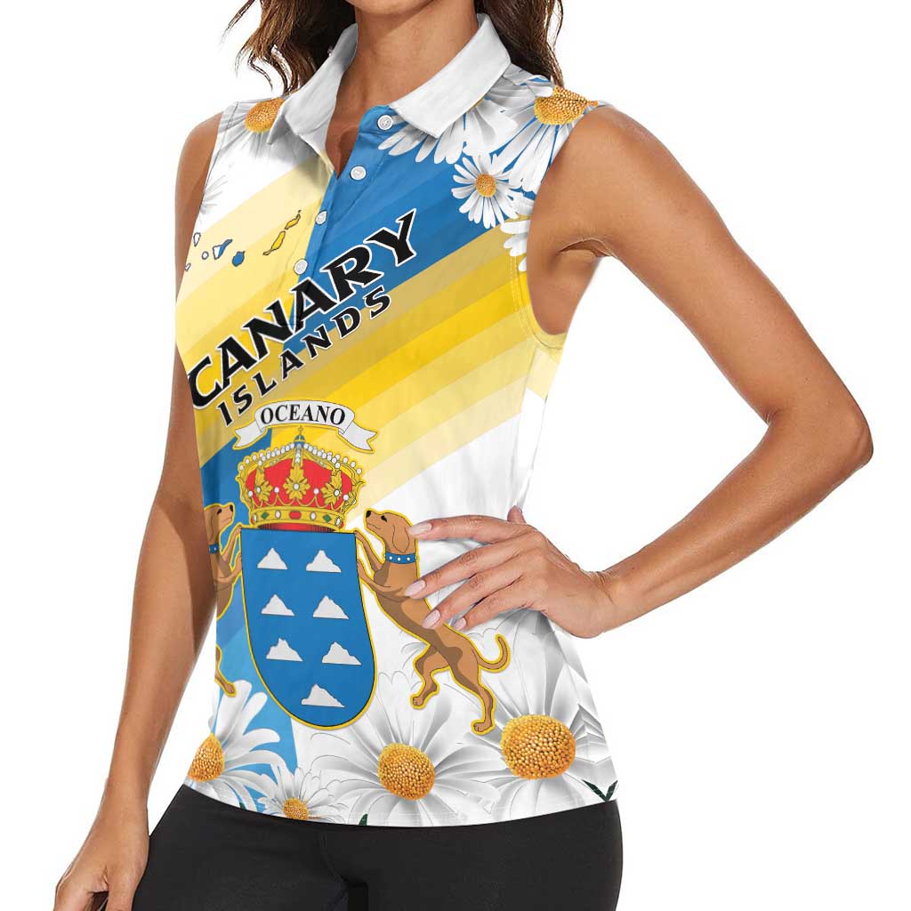 Personalized Islas Canarias Women Sleeveless Polo Shirt Coat Of Arms With Argyranthemum Frutescens