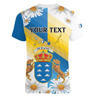 Personalized Islas Canarias Women V-Neck T-Shirt Coat Of Arms With Argyranthemum Frutescens