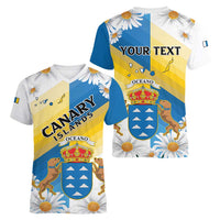Personalized Islas Canarias Women V-Neck T-Shirt Coat Of Arms With Argyranthemum Frutescens