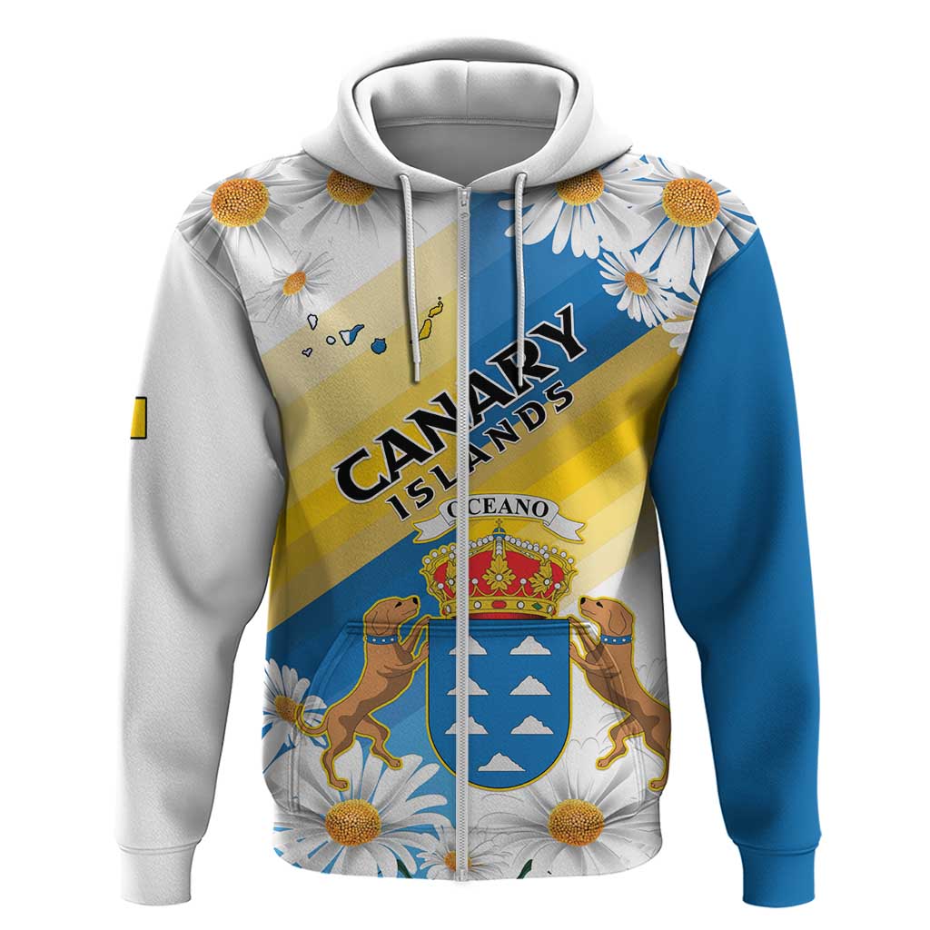 Personalized Islas Canarias Zip Hoodie Coat Of Arms With Argyranthemum Frutescens