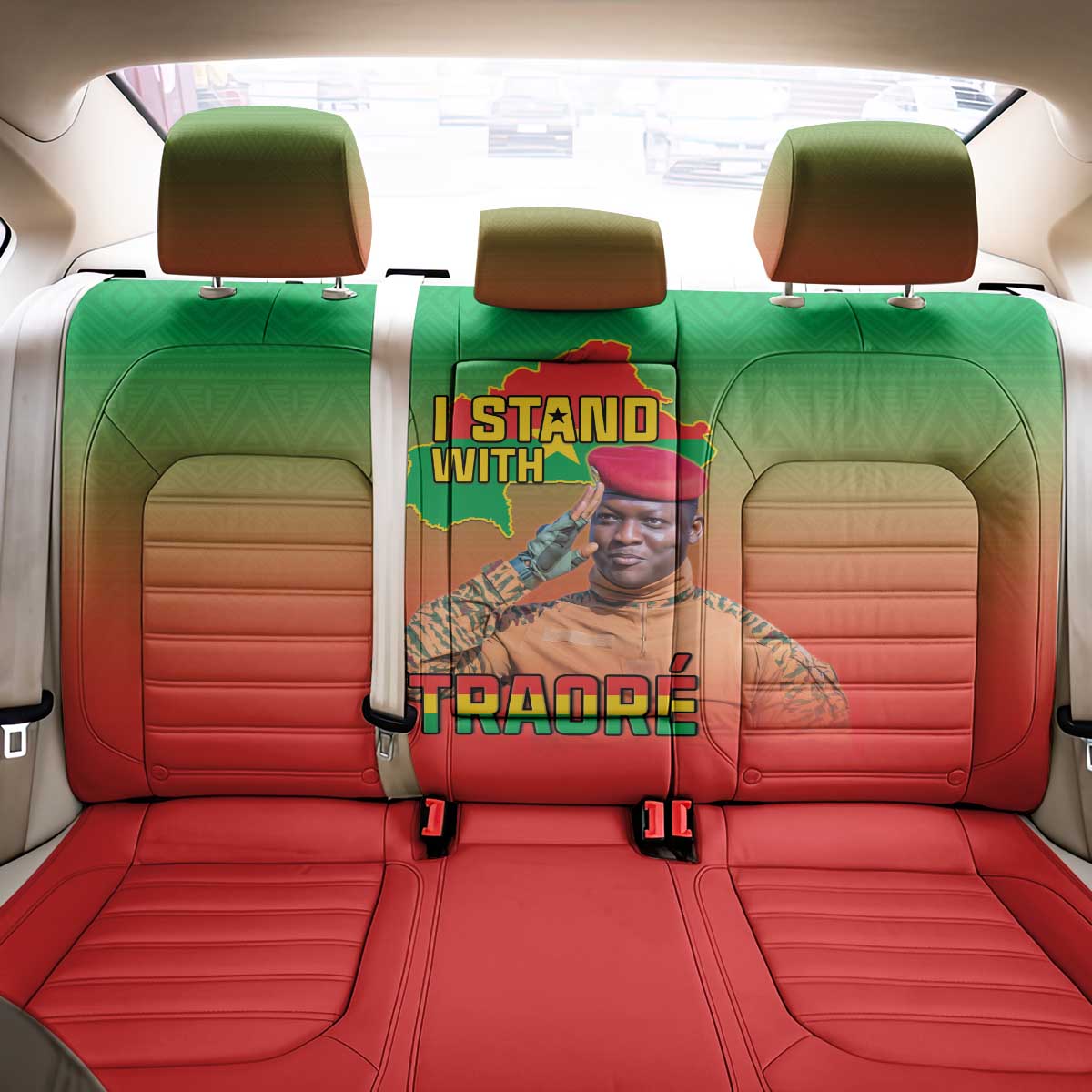 I Stand With Traore Back Car Seat Cover Burkina Faso Flag Map - African Pattern