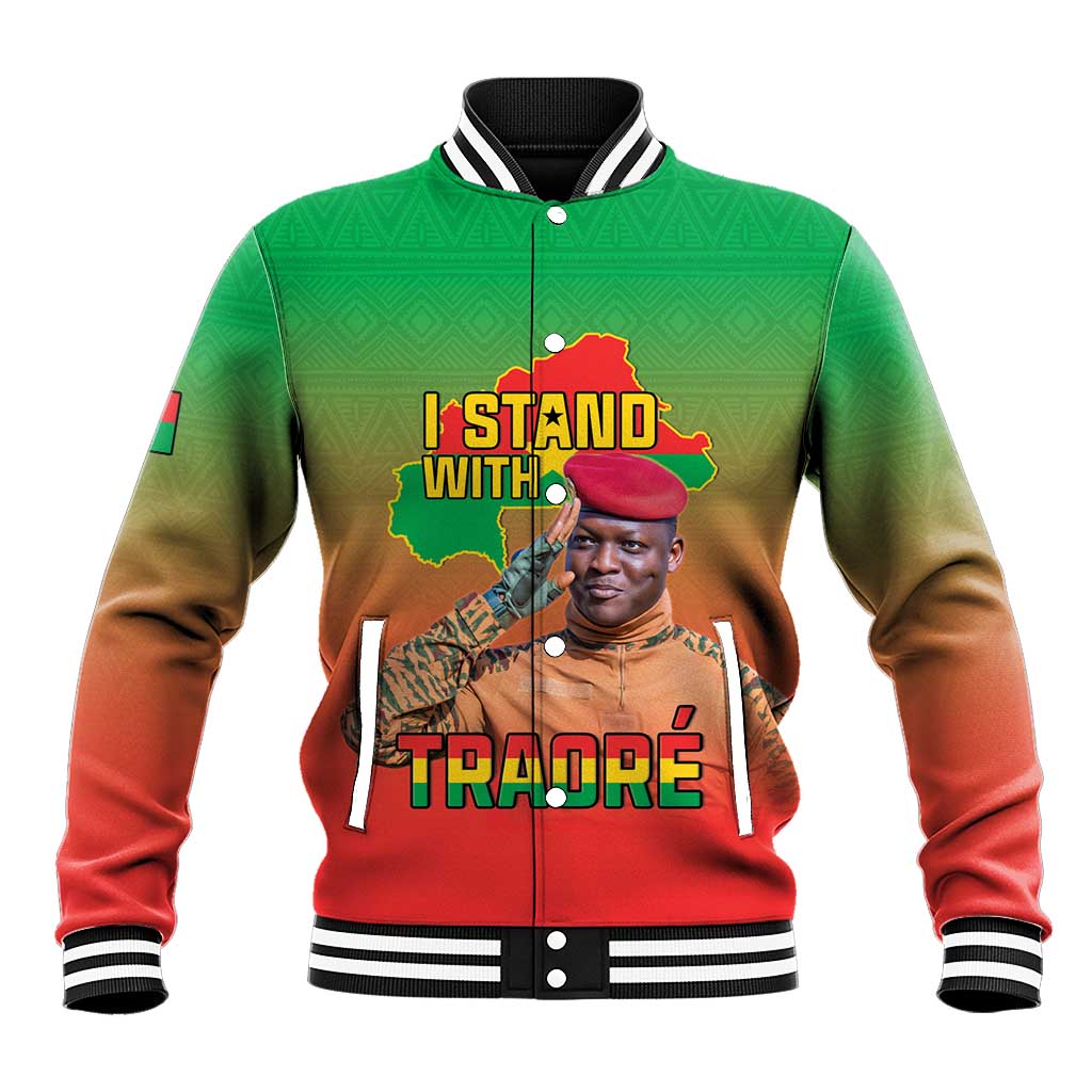 I Stand With Traore Baseball Jacket Burkina Faso Flag Map - African Pattern