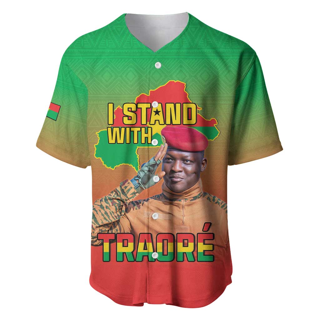 I Stand With Traore Baseball Jersey Burkina Faso Flag Map - African Pattern