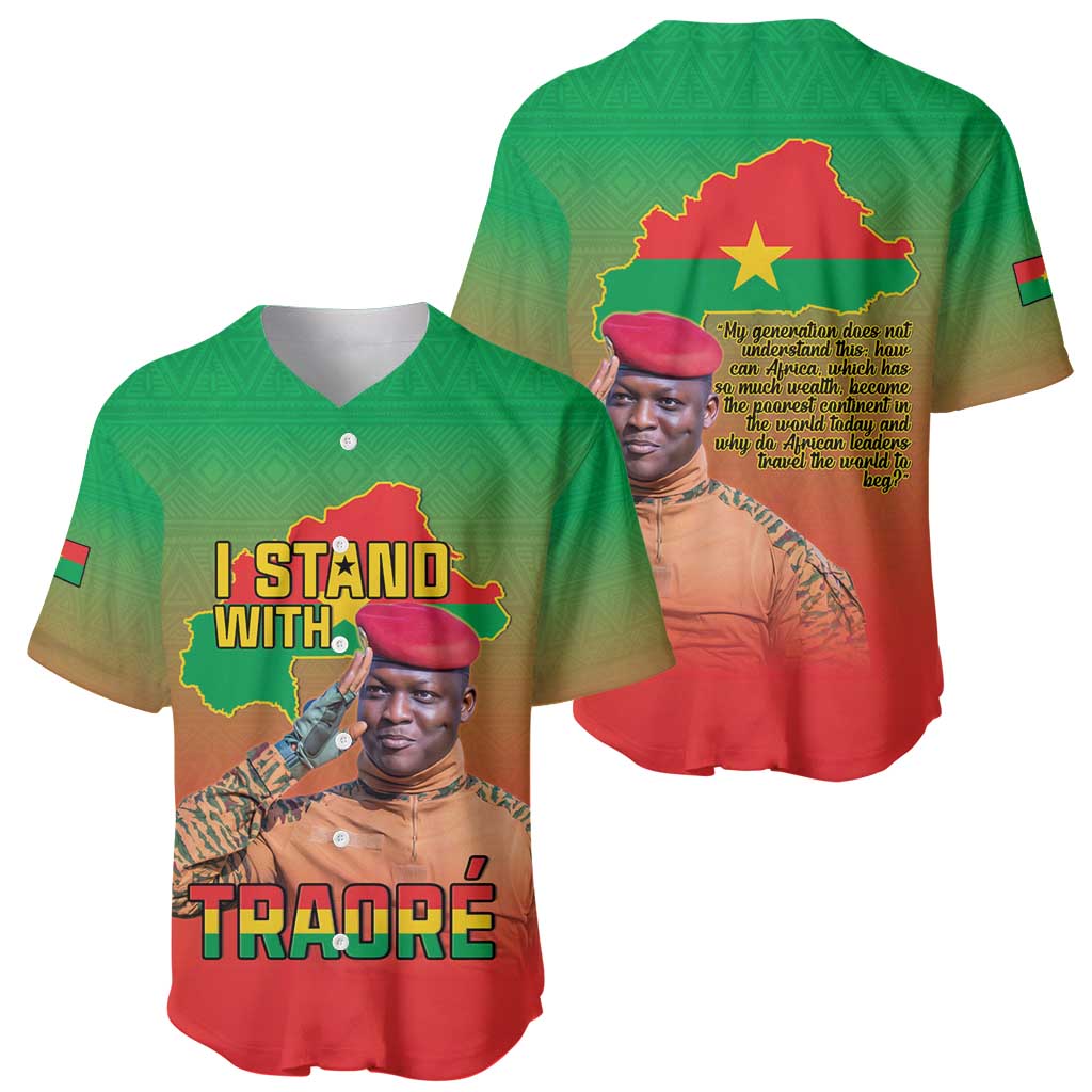 I Stand With Traore Baseball Jersey Burkina Faso Flag Map - African Pattern