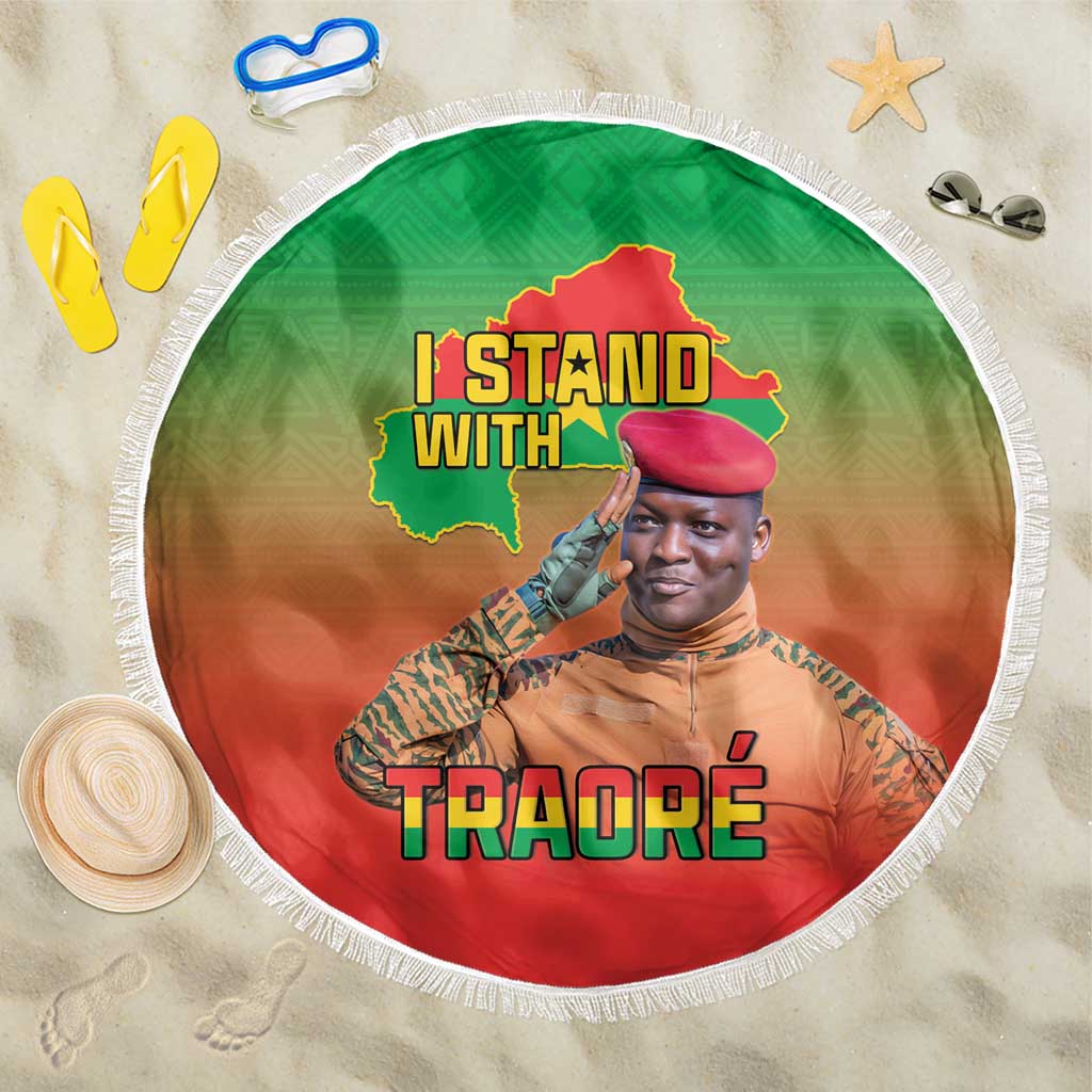 I Stand With Traore Beach Blanket Burkina Faso Flag Map - African Pattern