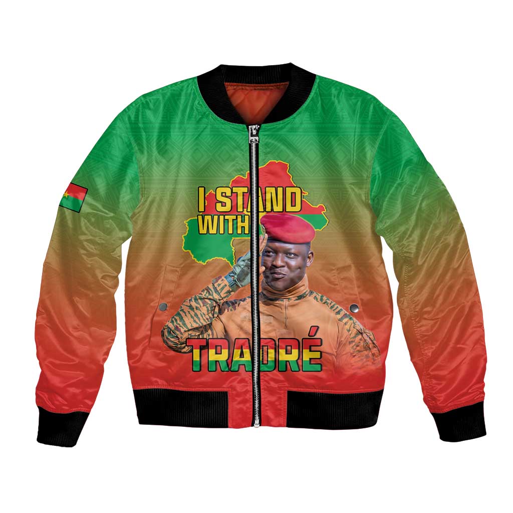 I Stand With Traore Bomber Jacket Burkina Faso Flag Map - African Pattern