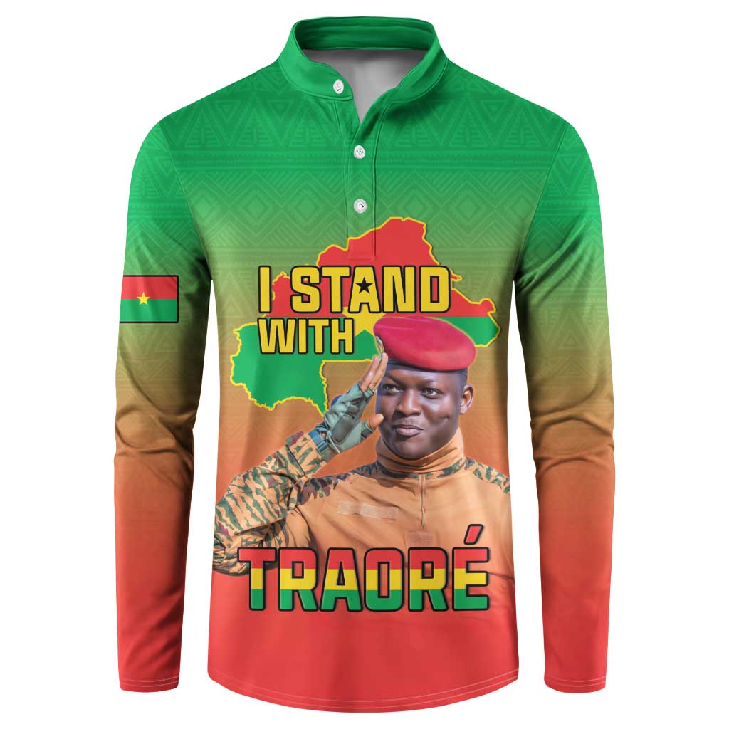 I Stand With Traore Button Sweatshirt Burkina Faso Flag Map - African Pattern