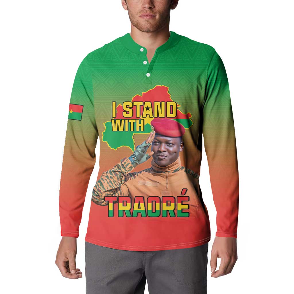 I Stand With Traore Button Sweatshirt Burkina Faso Flag Map - African Pattern