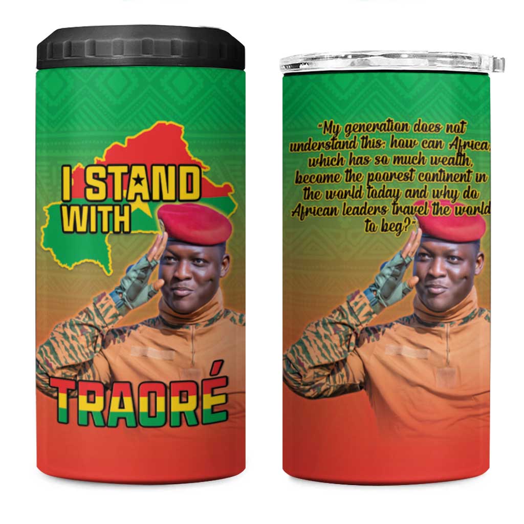 I Stand With Traore 4 in 1 Can Cooler Tumbler Burkina Faso Flag Map - African Pattern