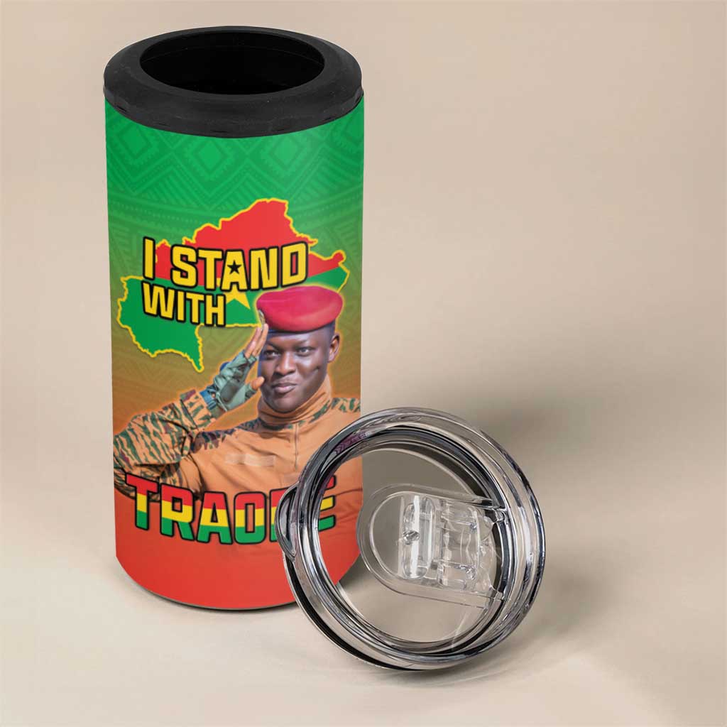I Stand With Traore 4 in 1 Can Cooler Tumbler Burkina Faso Flag Map - African Pattern