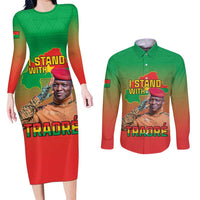 I Stand With Traore Couples Matching Long Sleeve Bodycon Dress and Long Sleeve Button Shirt Burkina Faso Flag Map - African Pattern