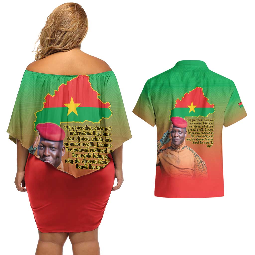 I Stand With Traore Couples Matching Off Shoulder Short Dress and Hawaiian Shirt Burkina Faso Flag Map - African Pattern