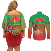 I Stand With Traore Couples Matching Off Shoulder Short Dress and Long Sleeve Button Shirt Burkina Faso Flag Map - African Pattern