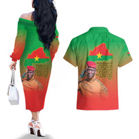 I Stand With Traore Couples Matching Off The Shoulder Long Sleeve Dress and Hawaiian Shirt Burkina Faso Flag Map - African Pattern