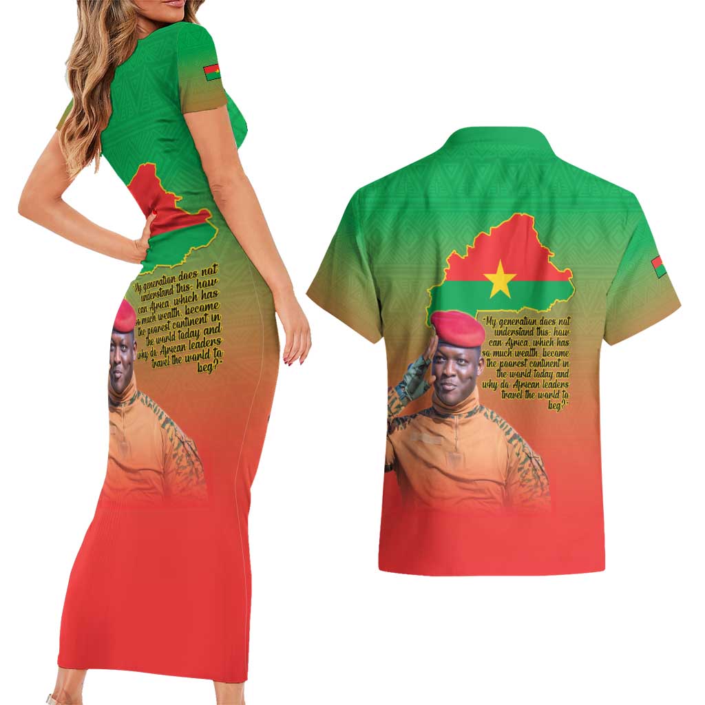 I Stand With Traore Couples Matching Short Sleeve Bodycon Dress and Hawaiian Shirt Burkina Faso Flag Map - African Pattern