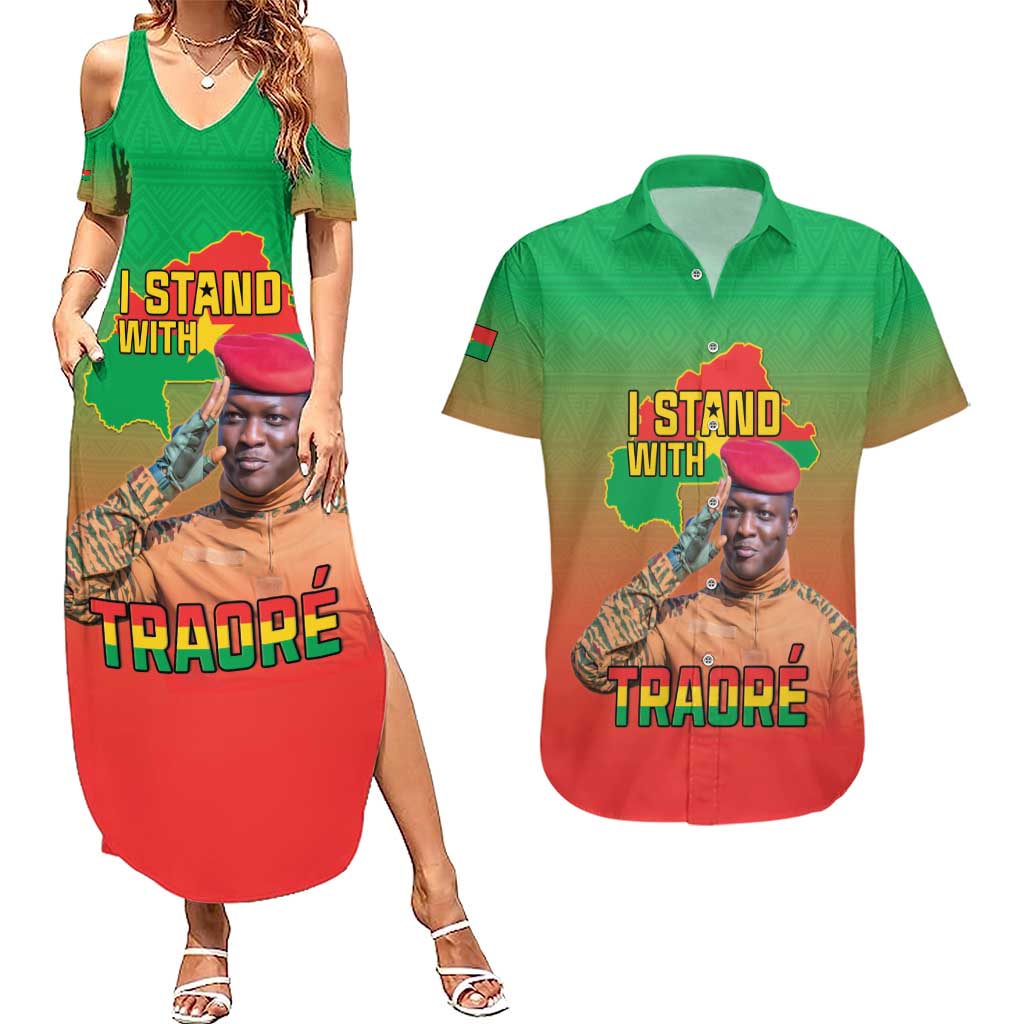 I Stand With Traore Couples Matching Summer Maxi Dress and Hawaiian Shirt Burkina Faso Flag Map - African Pattern
