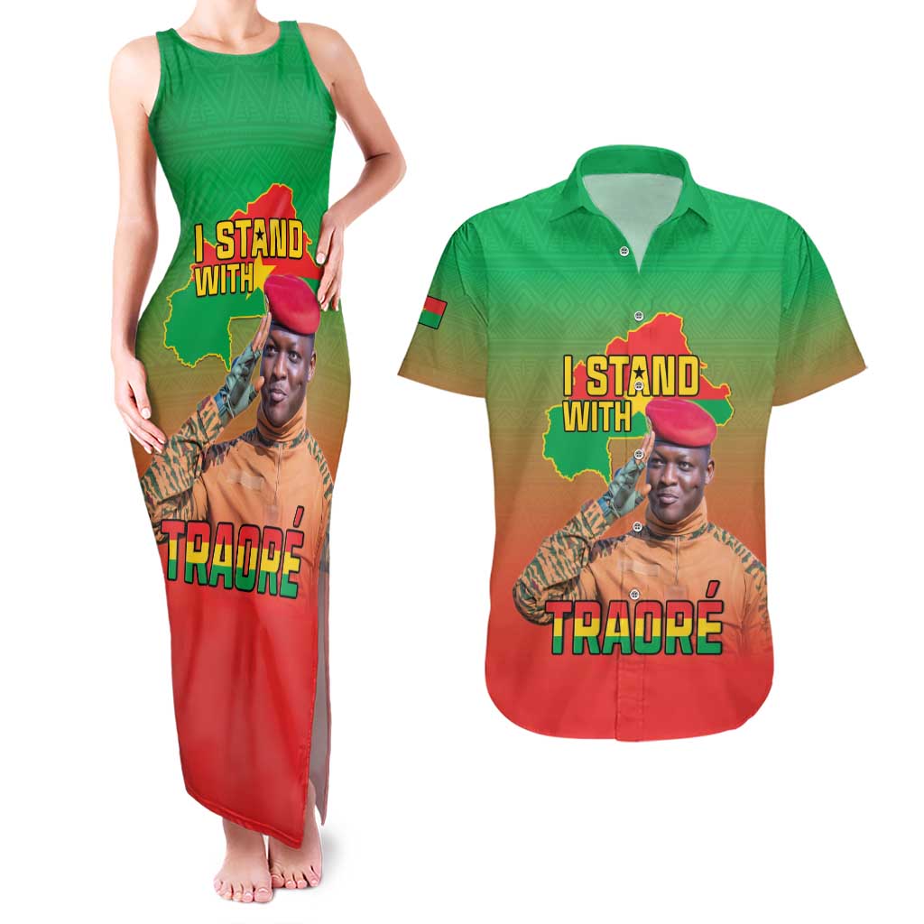 I Stand With Traore Couples Matching Tank Maxi Dress and Hawaiian Shirt Burkina Faso Flag Map - African Pattern