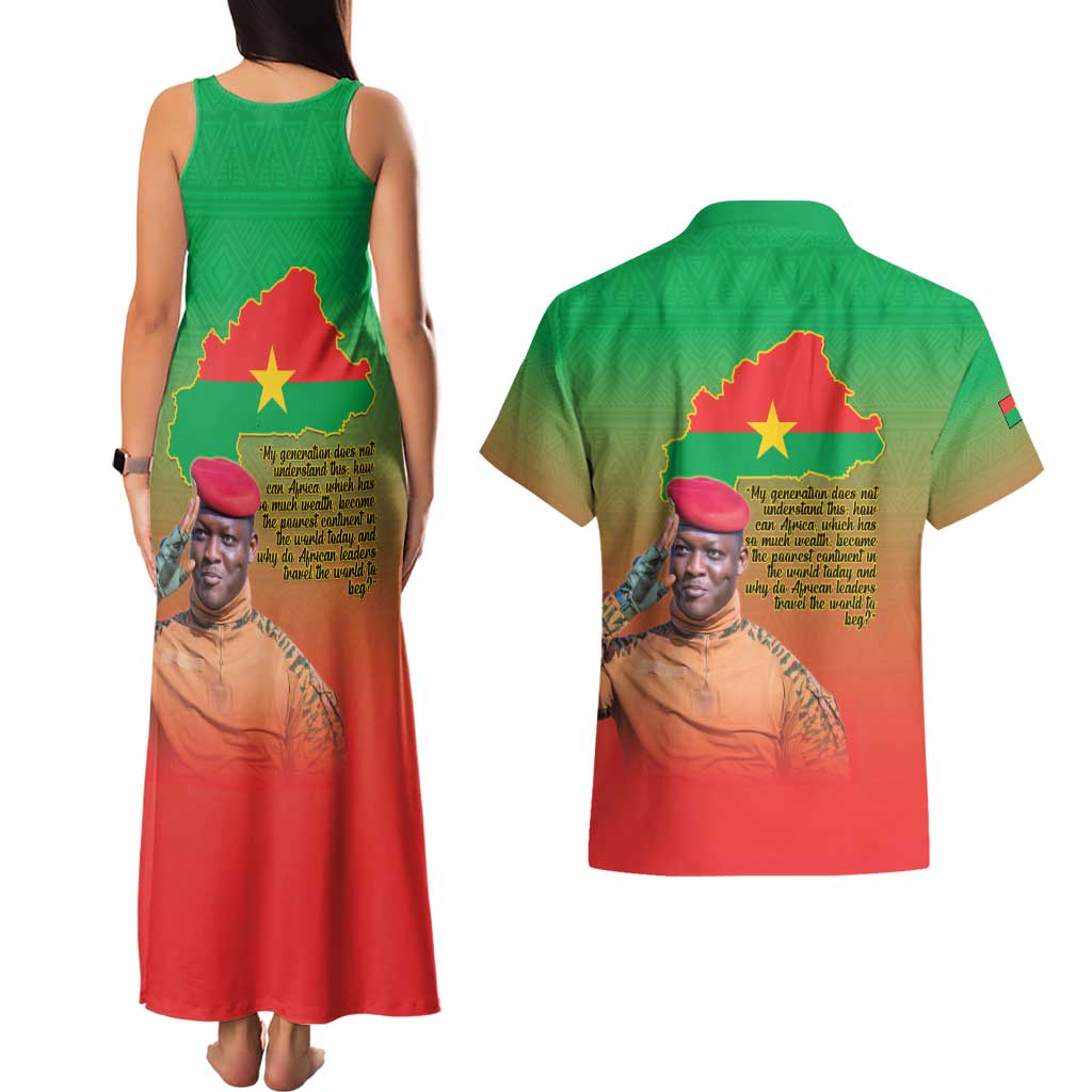 I Stand With Traore Couples Matching Tank Maxi Dress and Hawaiian Shirt Burkina Faso Flag Map - African Pattern