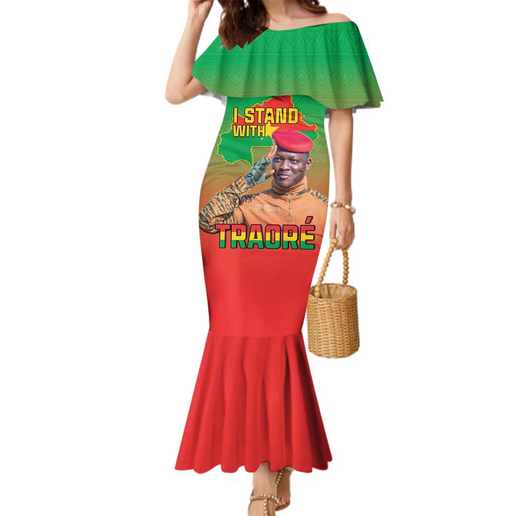 I Stand With Traore Family Matching Mermaid Dress and Hawaiian Shirt Burkina Faso Flag Map - African Pattern