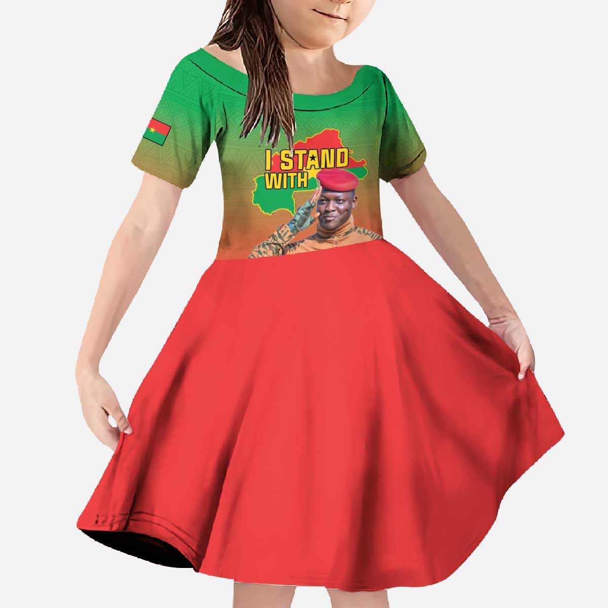 I Stand With Traore Family Matching Off The Shoulder Long Sleeve Dress and Hawaiian Shirt Burkina Faso Flag Map - African Pattern