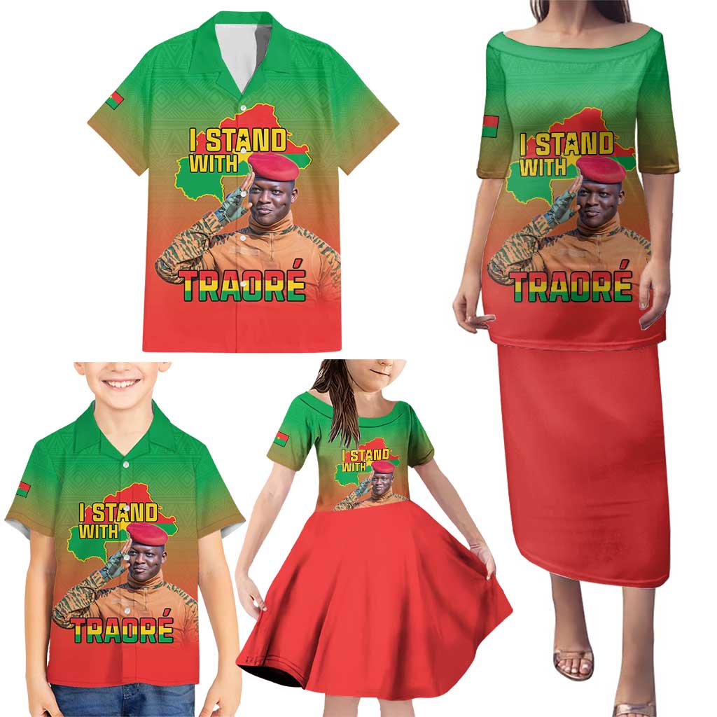 I Stand With Traore Family Matching Puletasi and Hawaiian Shirt Burkina Faso Flag Map - African Pattern