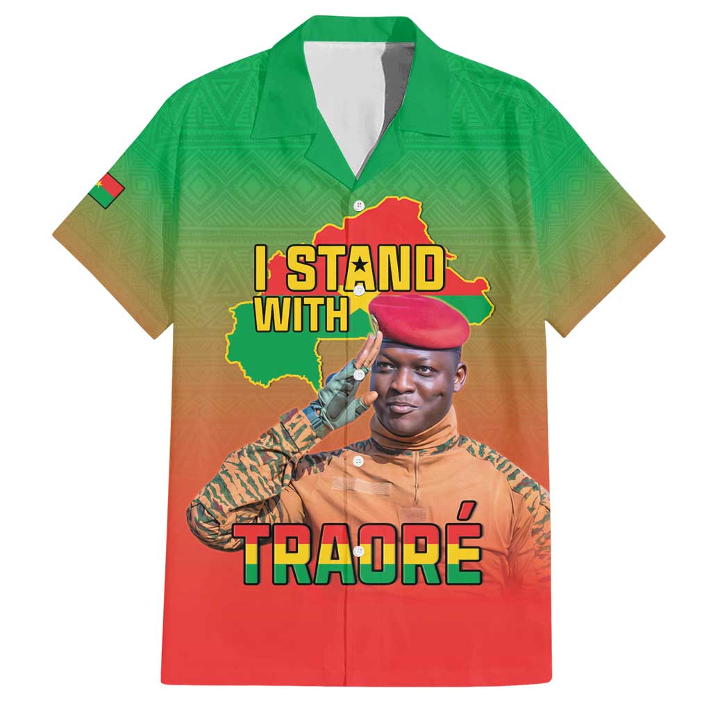 I Stand With Traore Family Matching Short Sleeve Bodycon Dress and Hawaiian Shirt Burkina Faso Flag Map - African Pattern