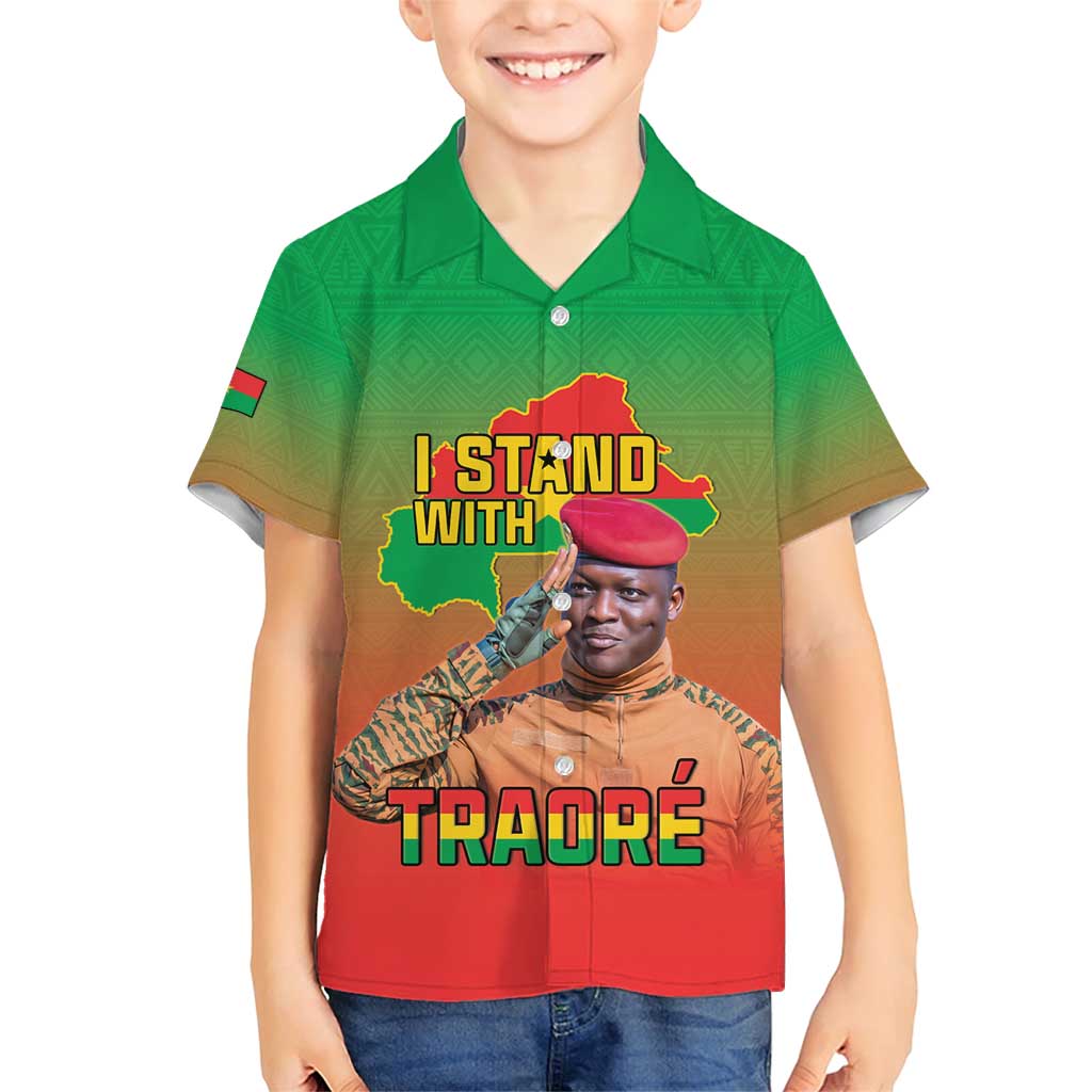 I Stand With Traore Family Matching Short Sleeve Bodycon Dress and Hawaiian Shirt Burkina Faso Flag Map - African Pattern