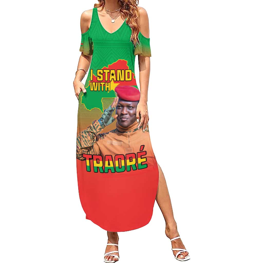 I Stand With Traore Family Matching Summer Maxi Dress and Hawaiian Shirt Burkina Faso Flag Map - African Pattern