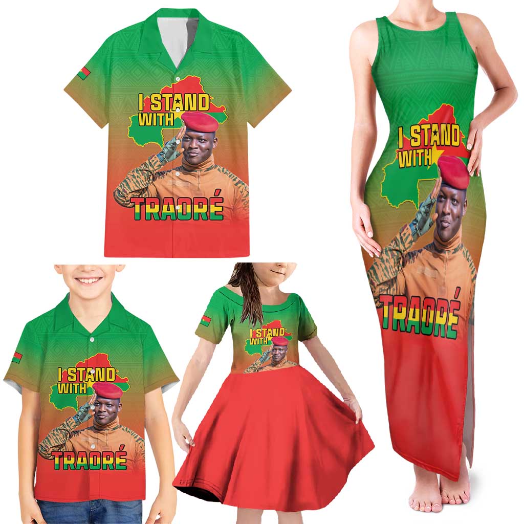 I Stand With Traore Family Matching Tank Maxi Dress and Hawaiian Shirt Burkina Faso Flag Map - African Pattern
