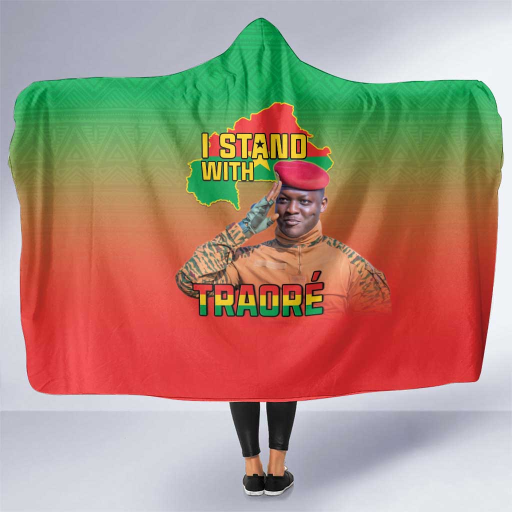 I Stand With Traore Hooded Blanket Burkina Faso Flag Map - African Pattern
