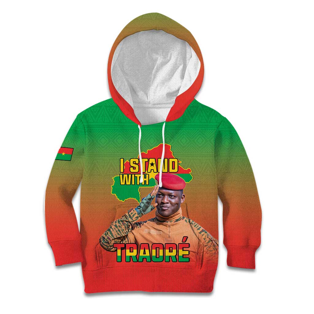 I Stand With Traore Kid Hoodie Burkina Faso Flag Map - African Pattern
