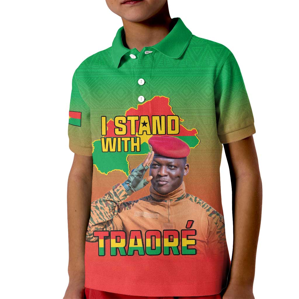 I Stand With Traore Kid Polo Shirt Burkina Faso Flag Map - African Pattern