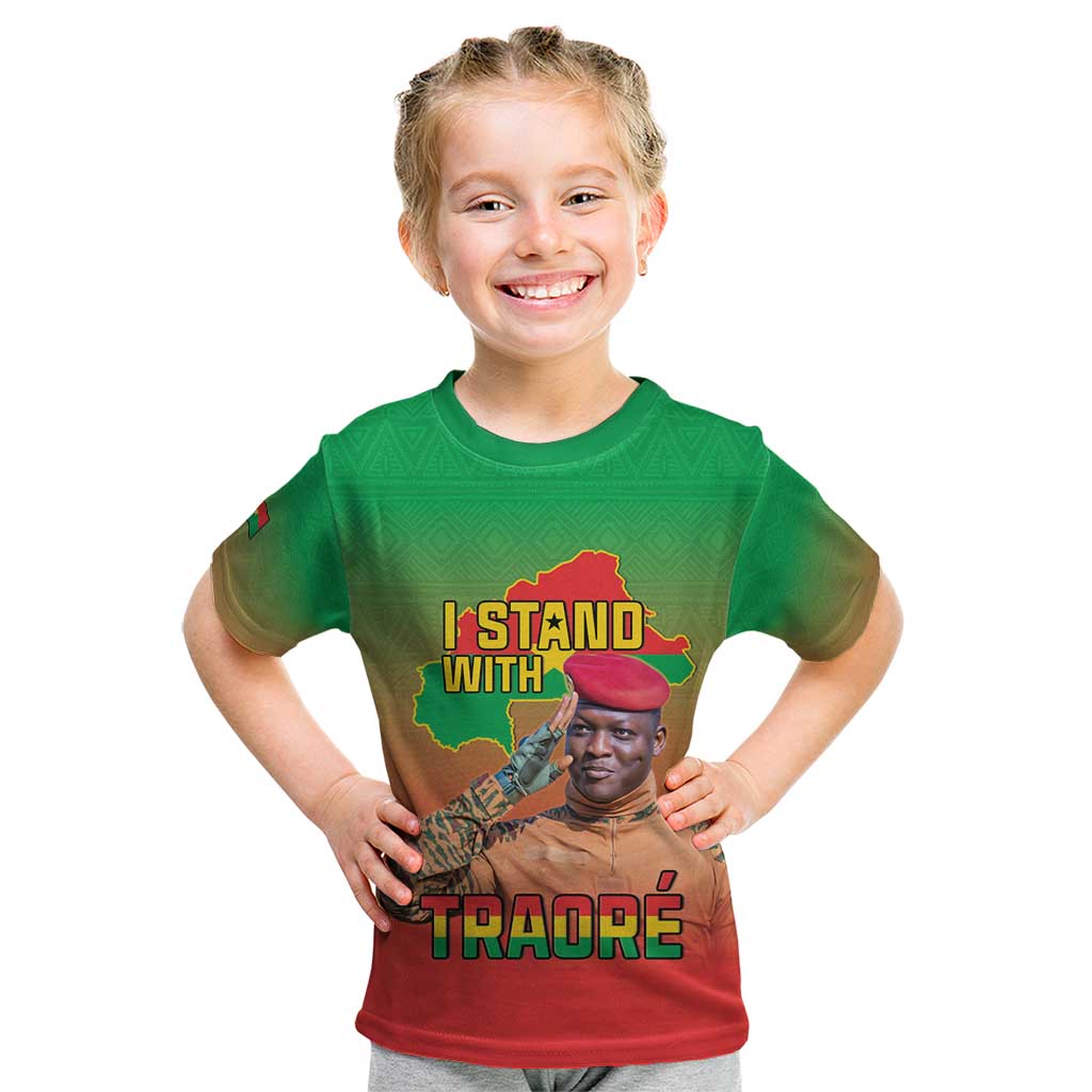 I Stand With Traore Kid T Shirt Burkina Faso Flag Map - African Pattern