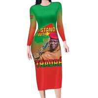 I Stand With Traore Long Sleeve Bodycon Dress Burkina Faso Flag Map - African Pattern