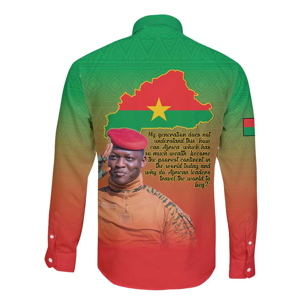 I Stand With Traore Long Sleeve Button Shirt Burkina Faso Flag Map - African Pattern