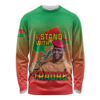 I Stand With Traore Long Sleeve Shirt Burkina Faso Flag Map - African Pattern