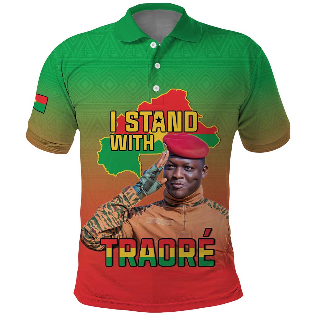 I Stand With Traore Polo Shirt Burkina Faso Flag Map - African Pattern