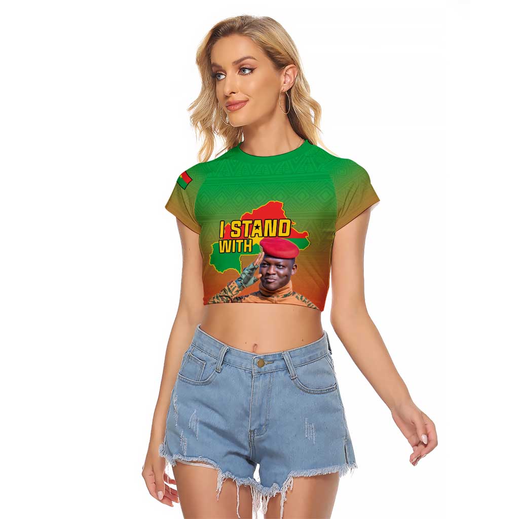 I Stand With Traore Raglan Cropped T Shirt Burkina Faso Flag Map - African Pattern