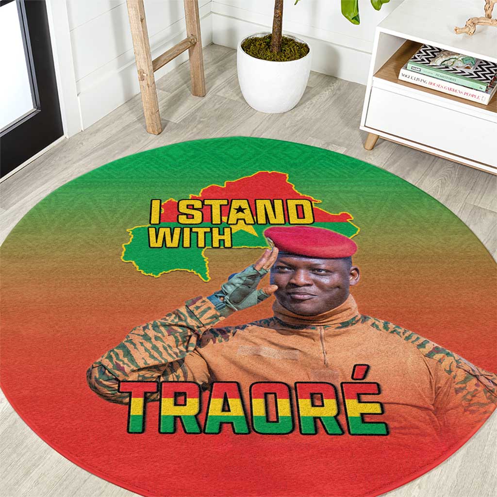 I Stand With Traore Round Carpet Burkina Faso Flag Map - African Pattern