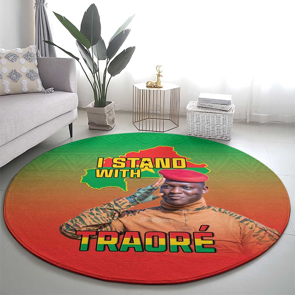 I Stand With Traore Round Carpet Burkina Faso Flag Map - African Pattern