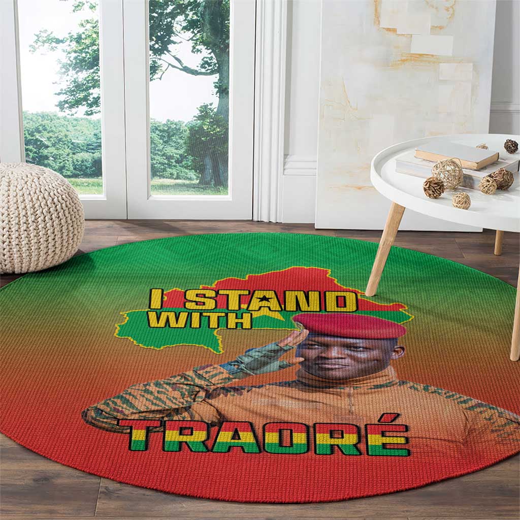 I Stand With Traore Round Carpet Burkina Faso Flag Map - African Pattern