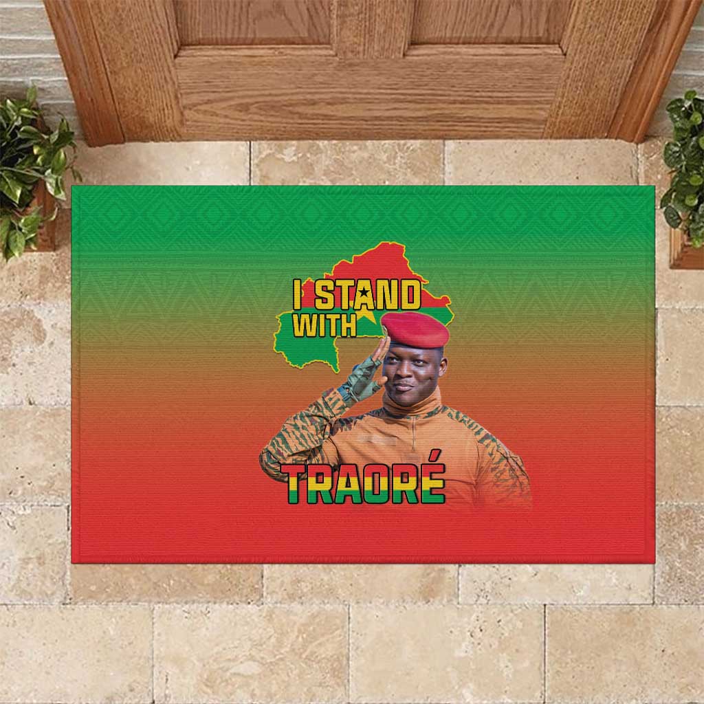 I Stand With Traore Rubber Doormat Burkina Faso Flag Map - African Pattern