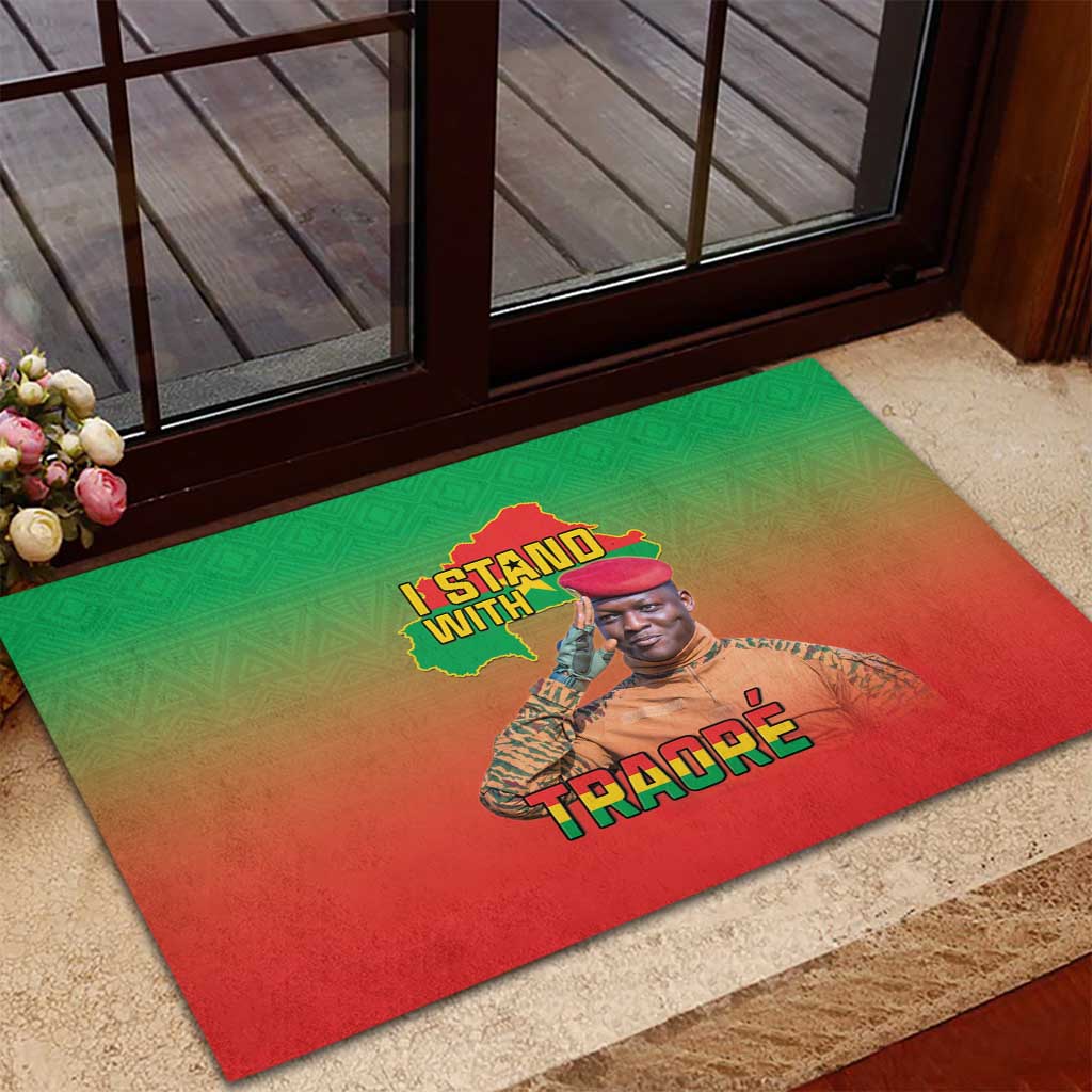 I Stand With Traore Rubber Doormat Burkina Faso Flag Map - African Pattern