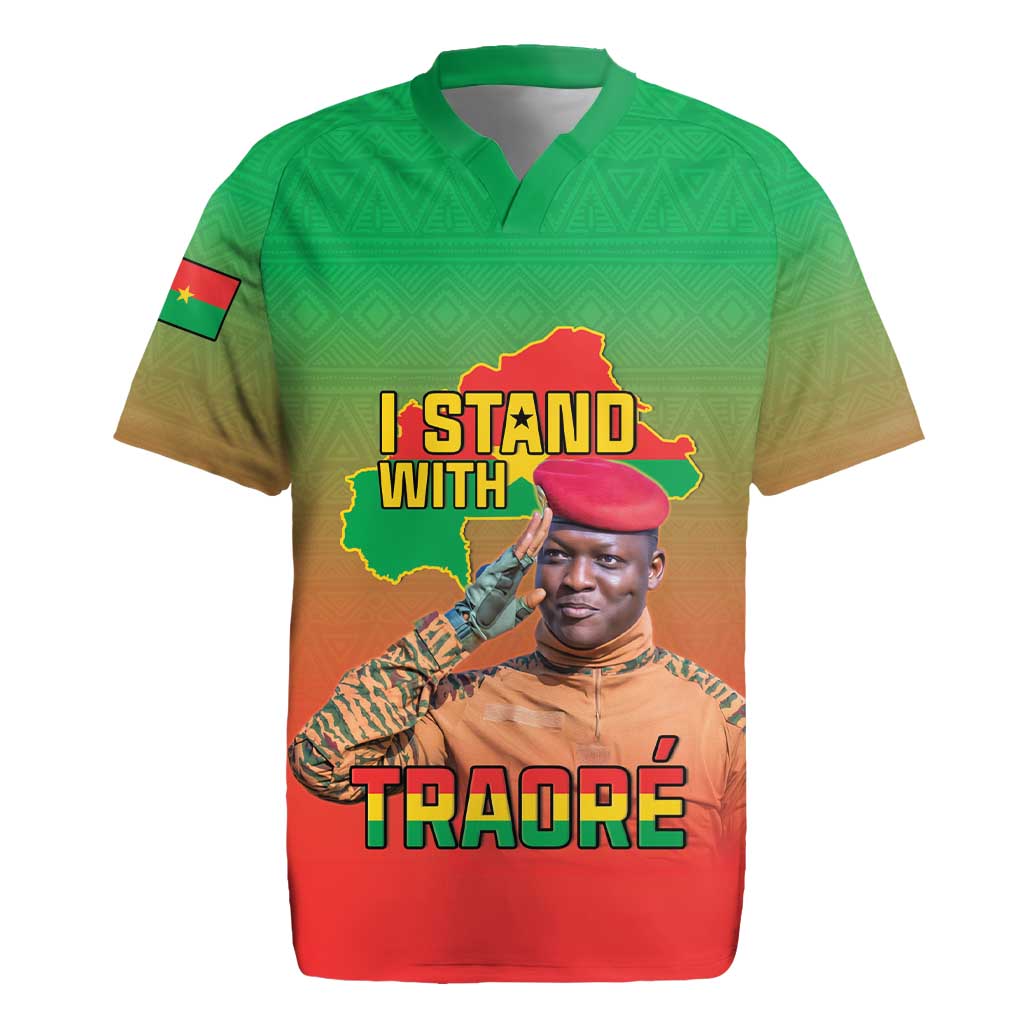 I Stand With Traore Rugby Jersey Burkina Faso Flag Map - African Pattern
