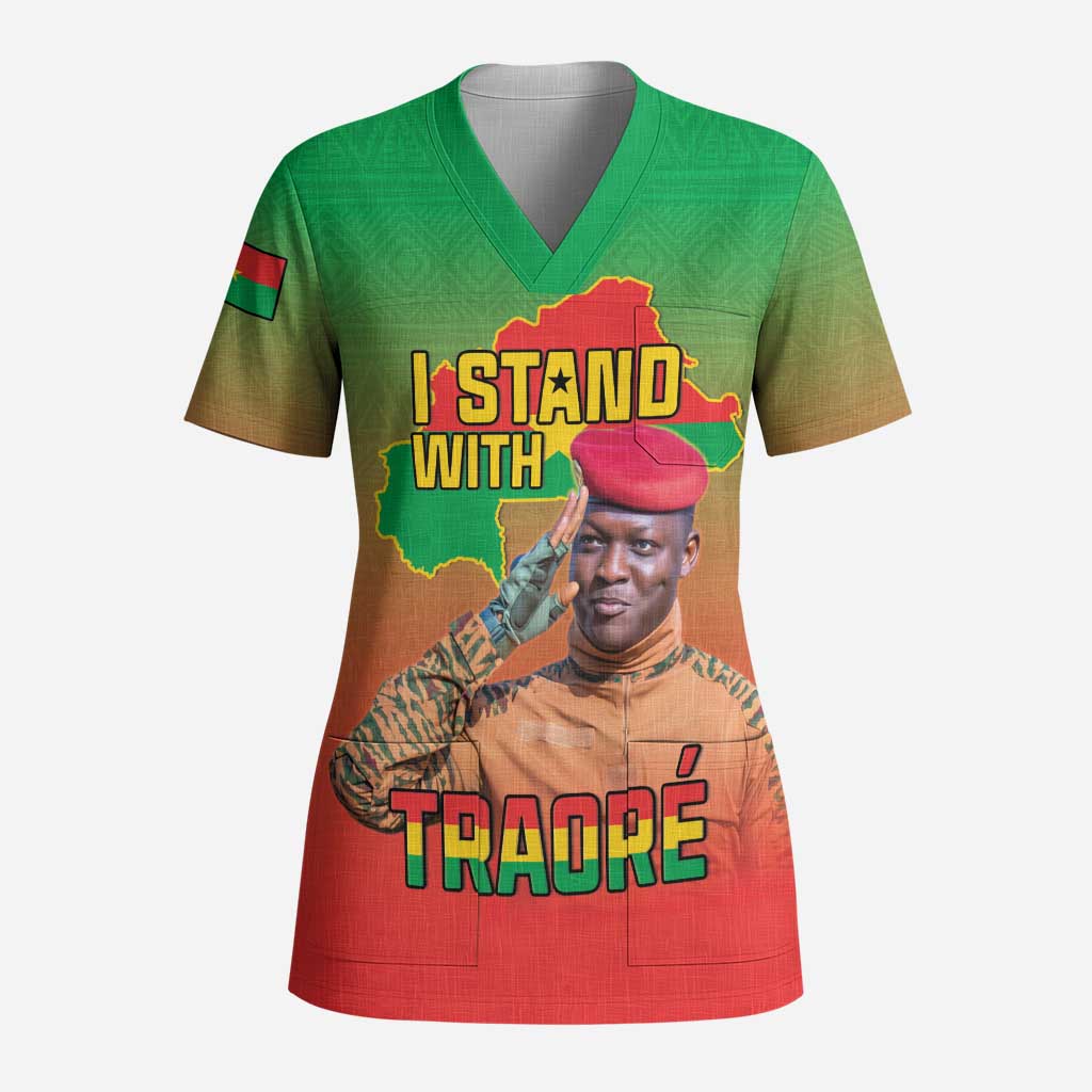 I Stand With Traore Scrub Top Burkina Faso Flag Map - African Pattern - Wonder Print Shop