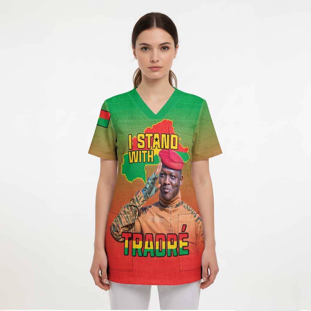 I Stand With Traore Scrub Top Burkina Faso Flag Map - African Pattern - Wonder Print Shop