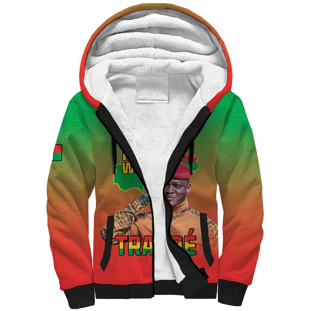 I Stand With Traore Sherpa Hoodie Burkina Faso Flag Map - African Pattern