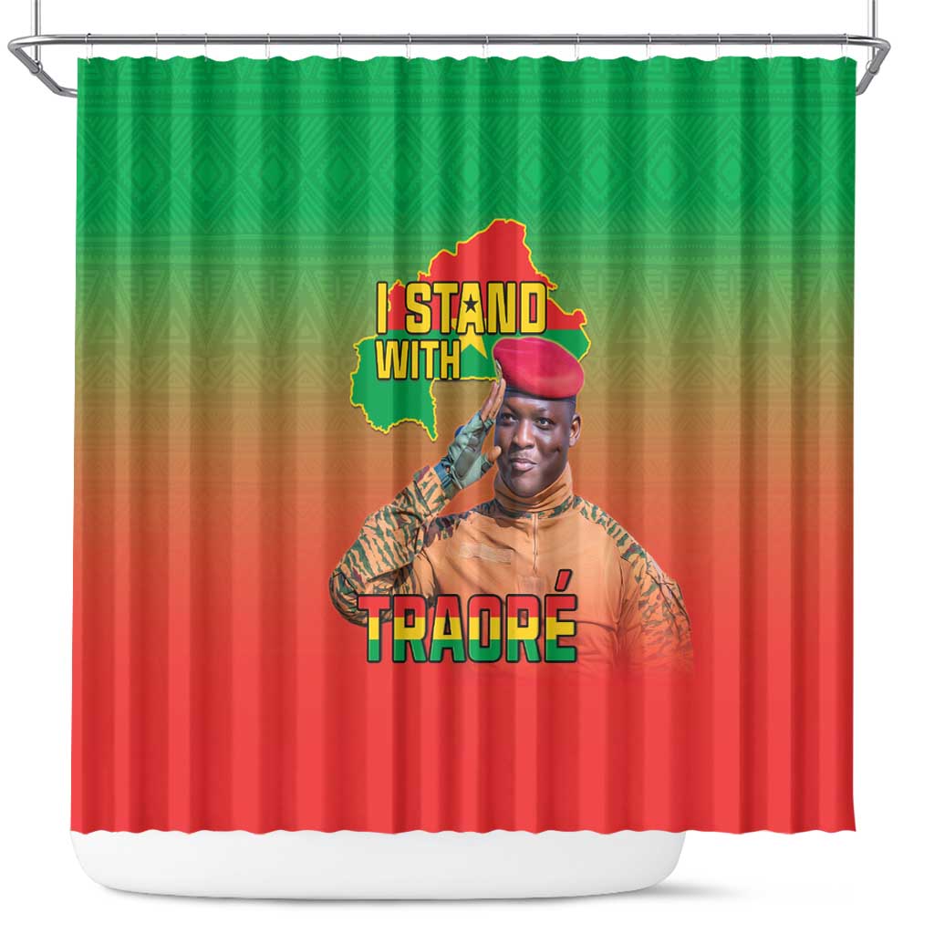 I Stand With Traore Shower Curtain Burkina Faso Flag Map - African Pattern