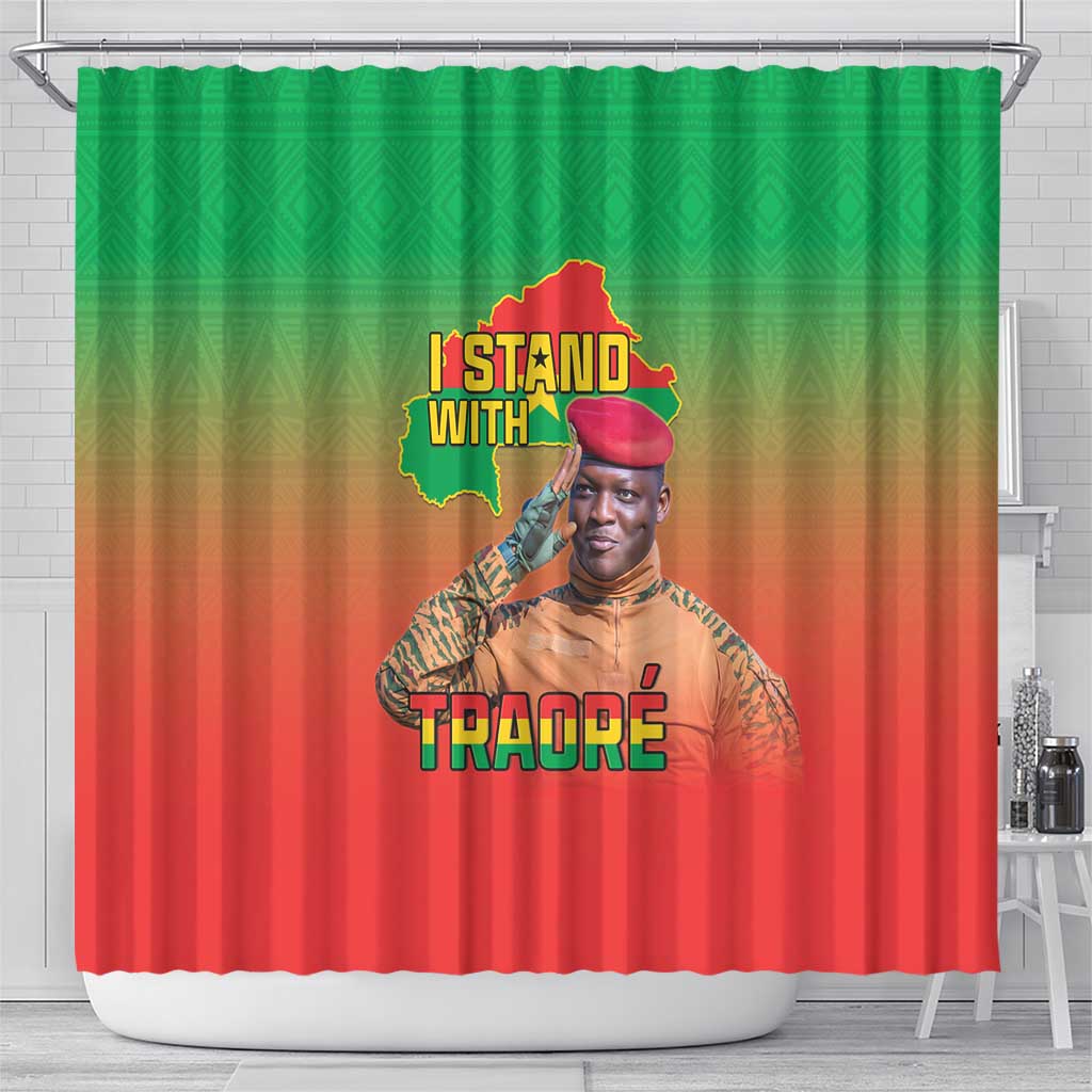 I Stand With Traore Shower Curtain Burkina Faso Flag Map - African Pattern